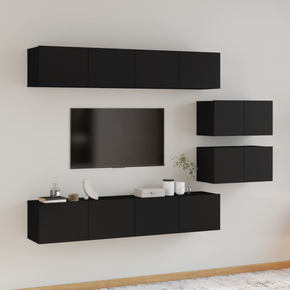 vidaXL 6 Piece TV Cabinet Set Black Engineered Wood