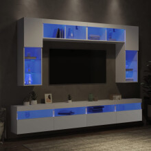 vidaXL TV Wall Cabinet Set 8 Piece with LED Lights Floating TV Unit White