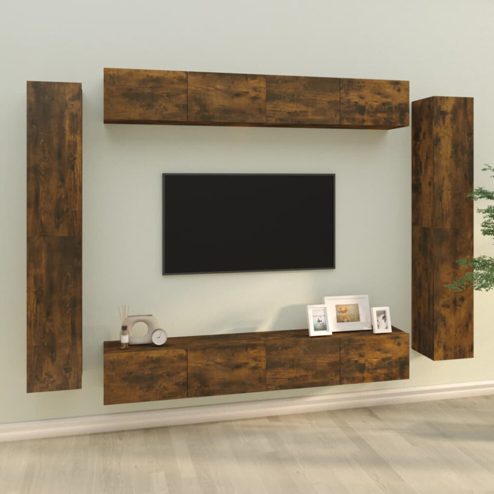 Vidaxl Tv Cabinet Set 8 Piece Smoked Oak Engineered Wood Media Unit Sideboard