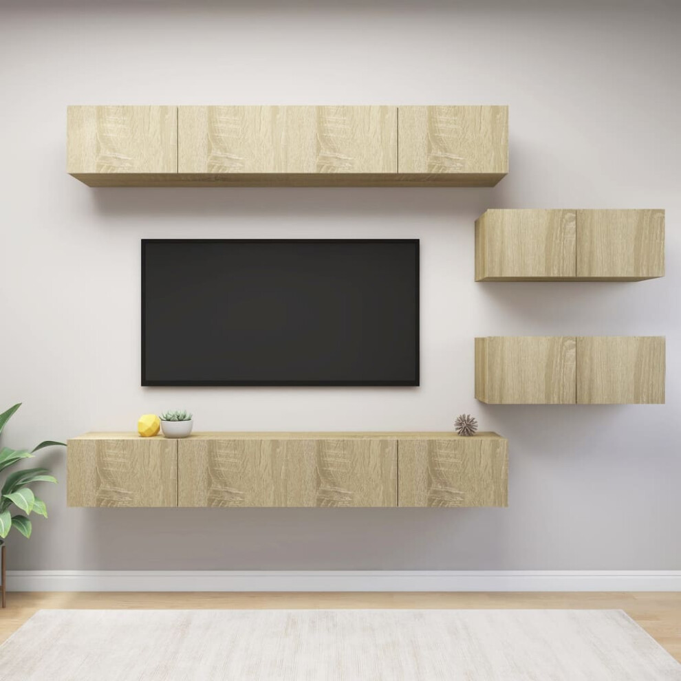 Vidaxl Tv Cabinet Set 6 Piece Sonoma Oak Engineered Wood Hanging Tv Stand