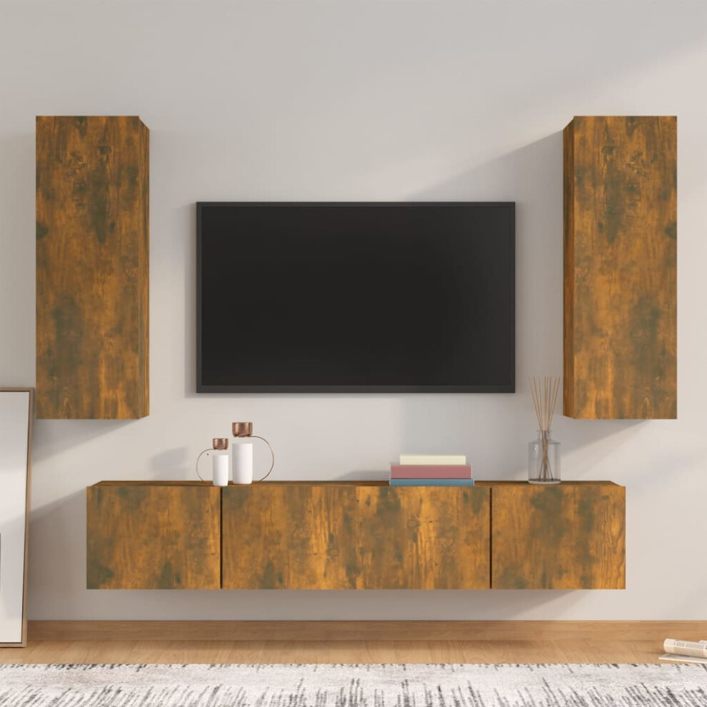 Vidaxl Tv Cabinet Set 4 Piece Smoked Oak Engineered Wood Media Unit Tv Console