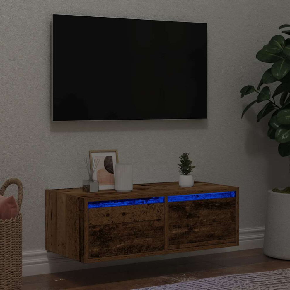 vidaXL TV Cabinet with LED Lights Old Wood 75x35.5x25 cm