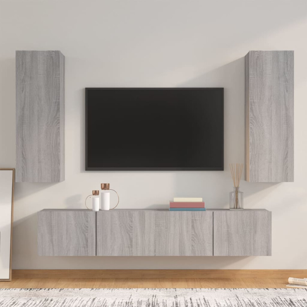 vidaXL 4 Piece TV Cabinet Set Grey Sonoma Engineered Wood