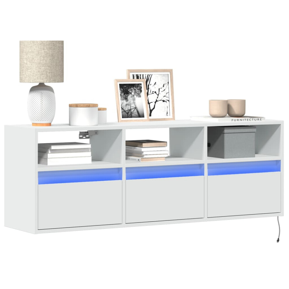 Vidaxl Tv Wall Cabinet With Led Lights Floating Cabinet Tv Wall Unit White
