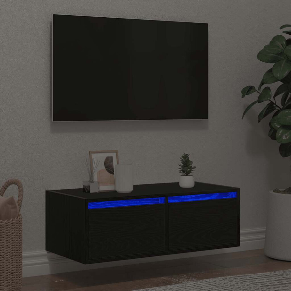 vidaXL TV Cabinet with LED Lights Black Oak 75x35.5x25 cm