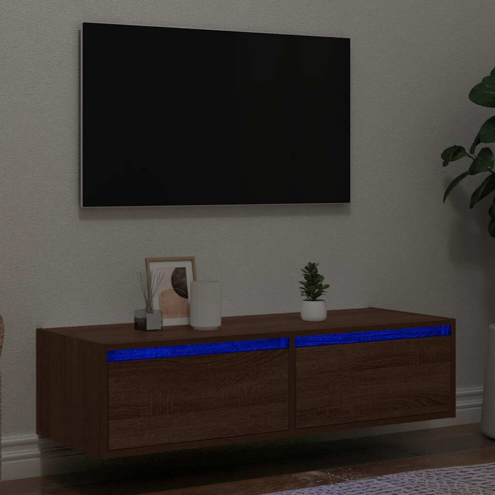 vidaXL TV Cabinet with LED Lights Brown Oak 100X35.5x25 cm