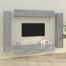 vidaXL TV Cabinet Set 8 Piece Grey Sonoma Engineered Wood Media Unit Sideboard