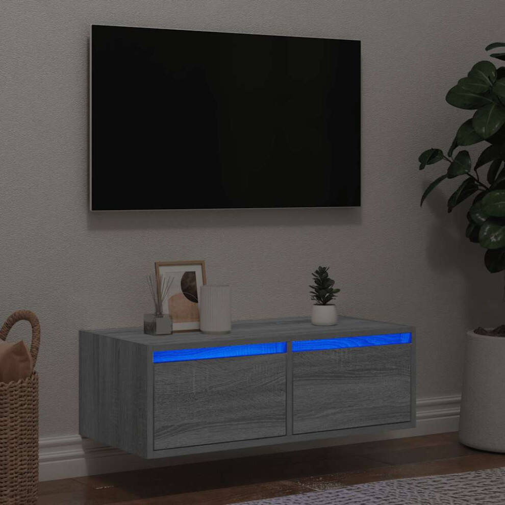 vidaXL TV Cabinet with LED Lights Grey Sonoma 75x35.5x25 cm