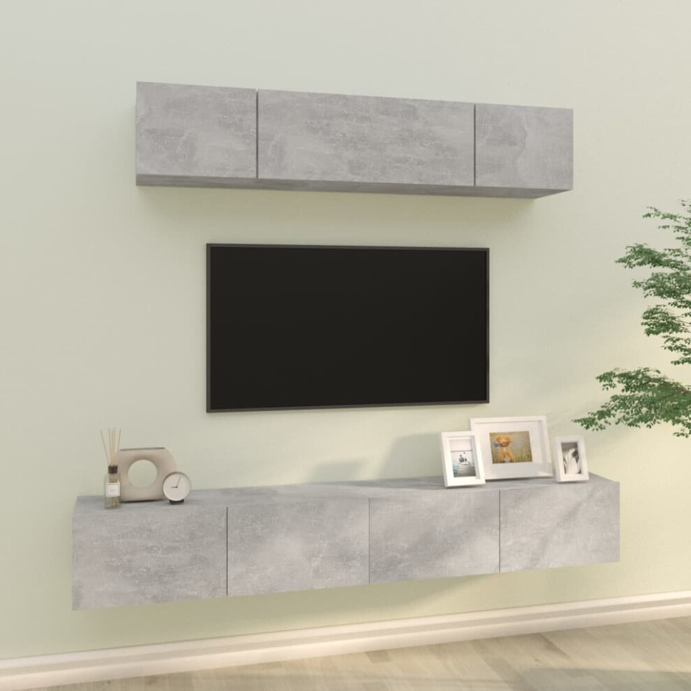 Vidaxl Tv Cabinet Set 4 Piece Concrete Engineered Wood Media Cabinet Grey