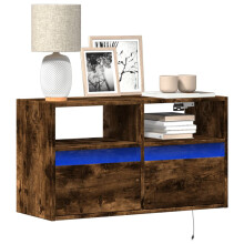 vidaXL TV Wall Cabinet with LED Lights Floating Cabinet TV Unit Smoked Oak
