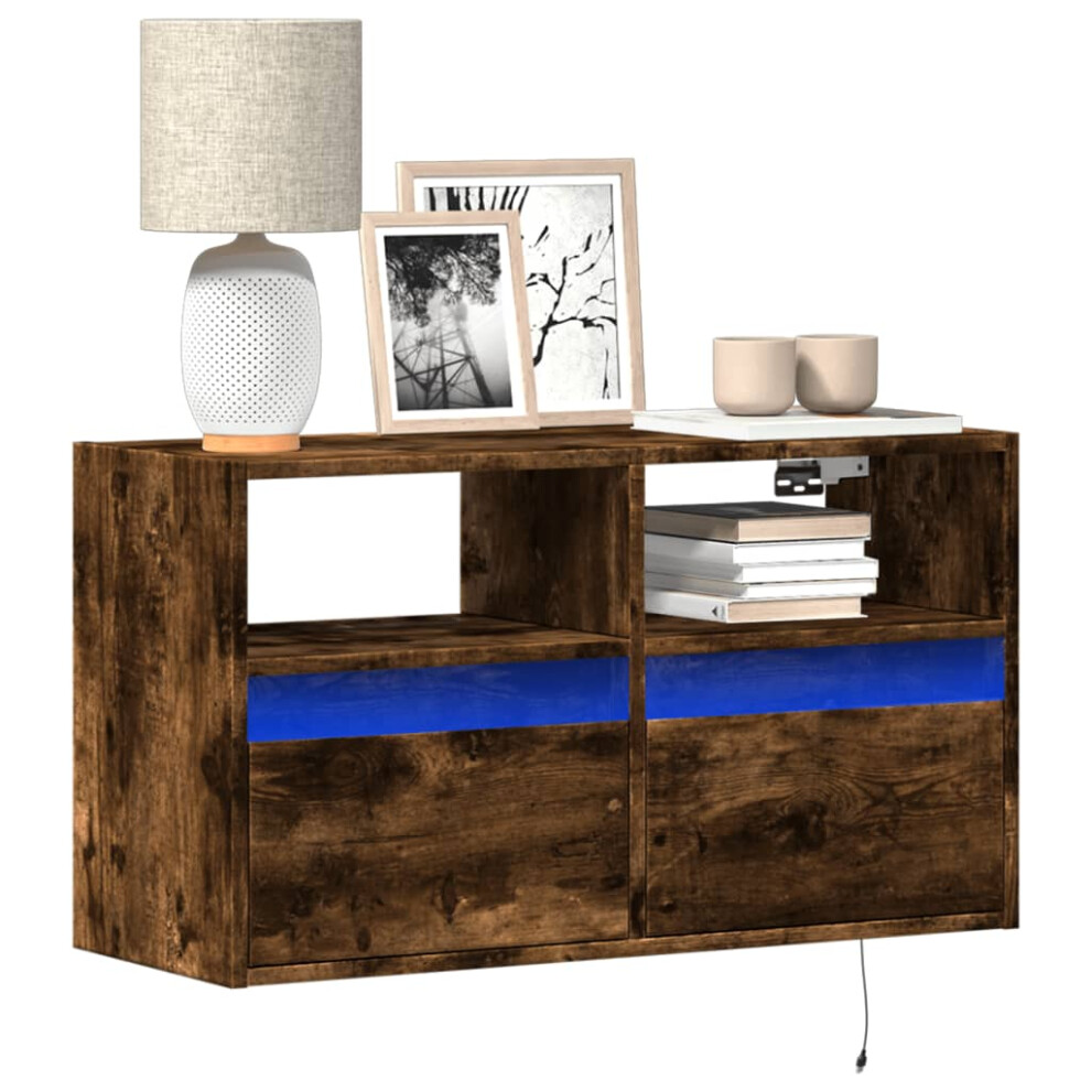 Vidaxl Tv Wall Cabinet With Led Lights Floating Cabinet Tv Unit Smoked Oak