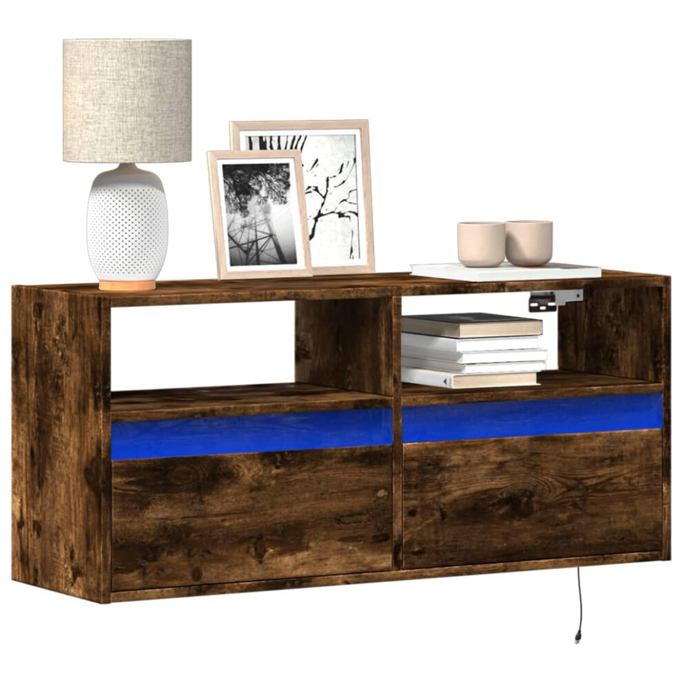 Vidaxl Tv Wall Cabinet With Led Lights Floating Cabinet Tv Unit Smoked Oak