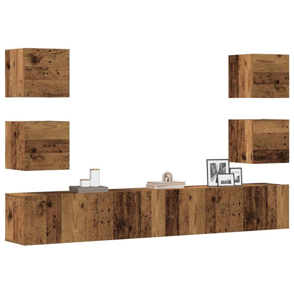 Vidaxl Wall Mounted Tv Cabinets 6 Pcs Old Wood Engineered Wood Tv Stand