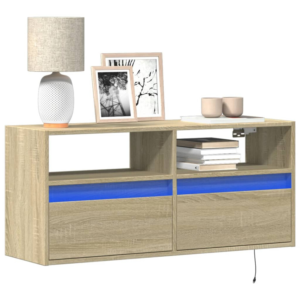 Vidaxl Tv Wall Cabinet With Led Lights Floating Cabinet Tv Unit Sonoma Oak