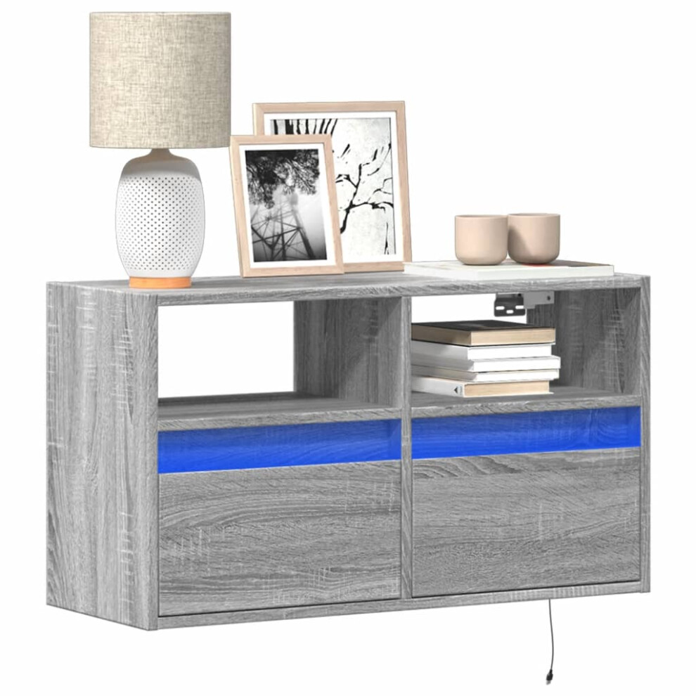 Vidaxl Tv Wall Cabinet With Led Lights Floating Cabinet Tv Unit Grey Sonoma