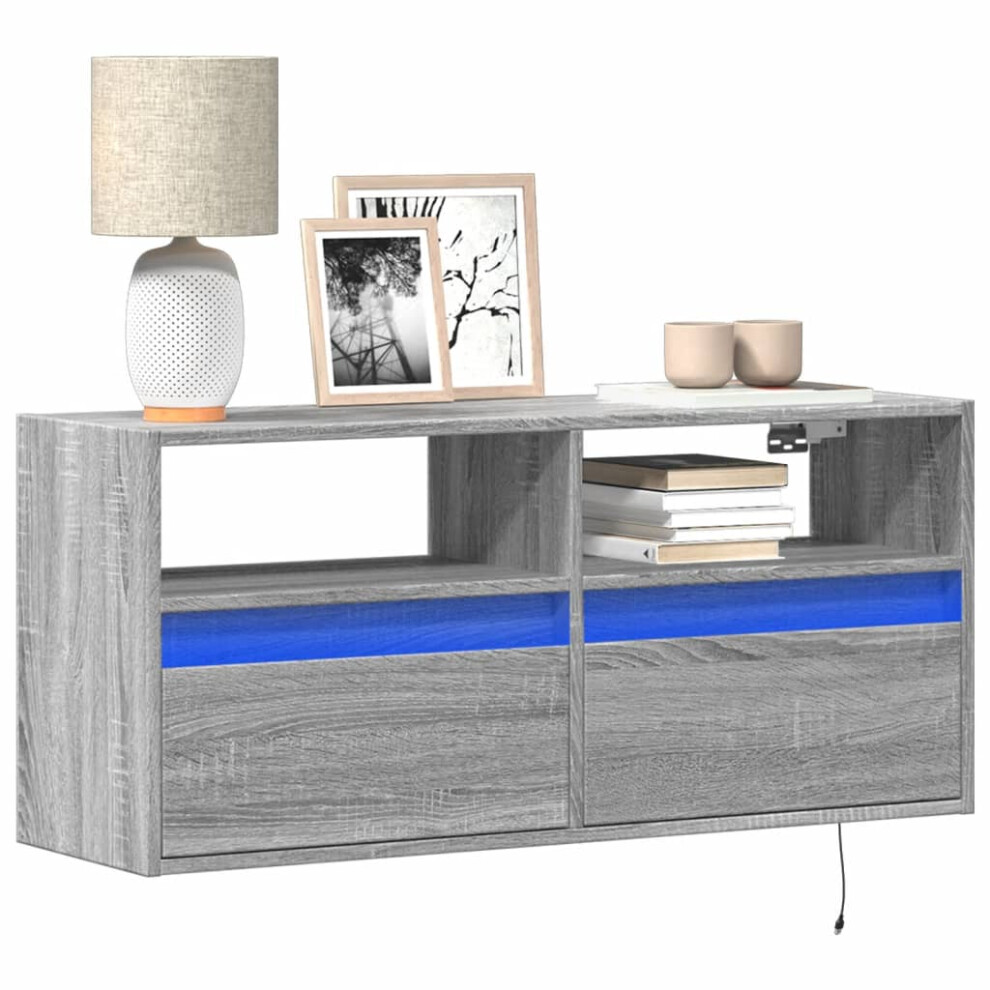 Vidaxl Tv Wall Cabinet With Led Lights Floating Cabinet Tv Unit Grey Sonoma