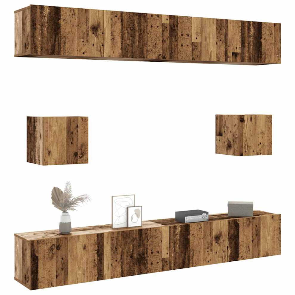 Vidaxl 6 Piece Tv Cabinet Set Wall-Mounted Old Wood Engineered Wood Tv Cabinet