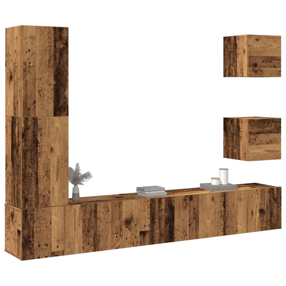 Vidaxl 5 Piece Tv Cabinet Set Wall-Mounted Old Wood Engineered Wood Tv Cabinet