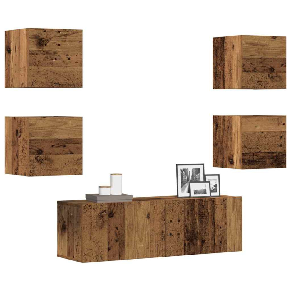 Vidaxl 5 Piece Tv Cabinet Set Wall-Mounted Old Wood Engineered Wood Tv Cabinet