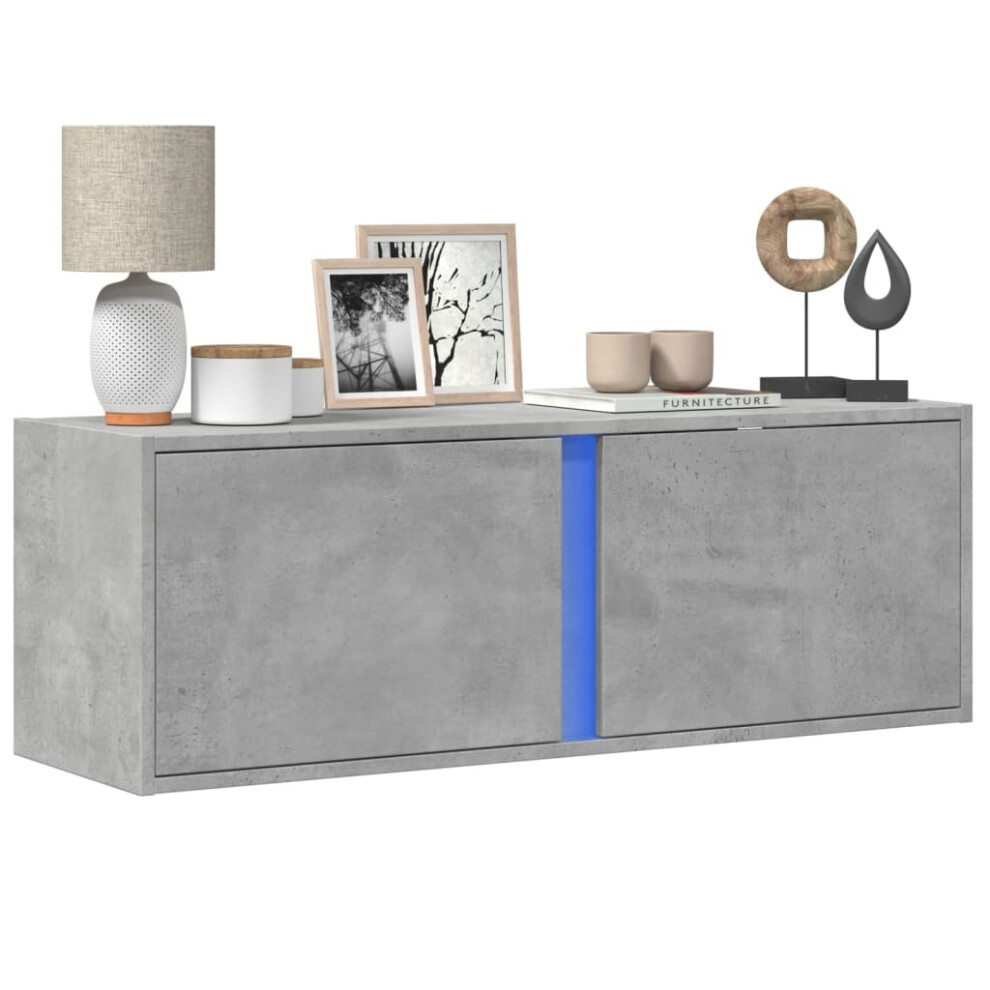 vidaXL TV Wall Cabinet with LED Lights Floating Cabinet TV Unit Concrete Grey