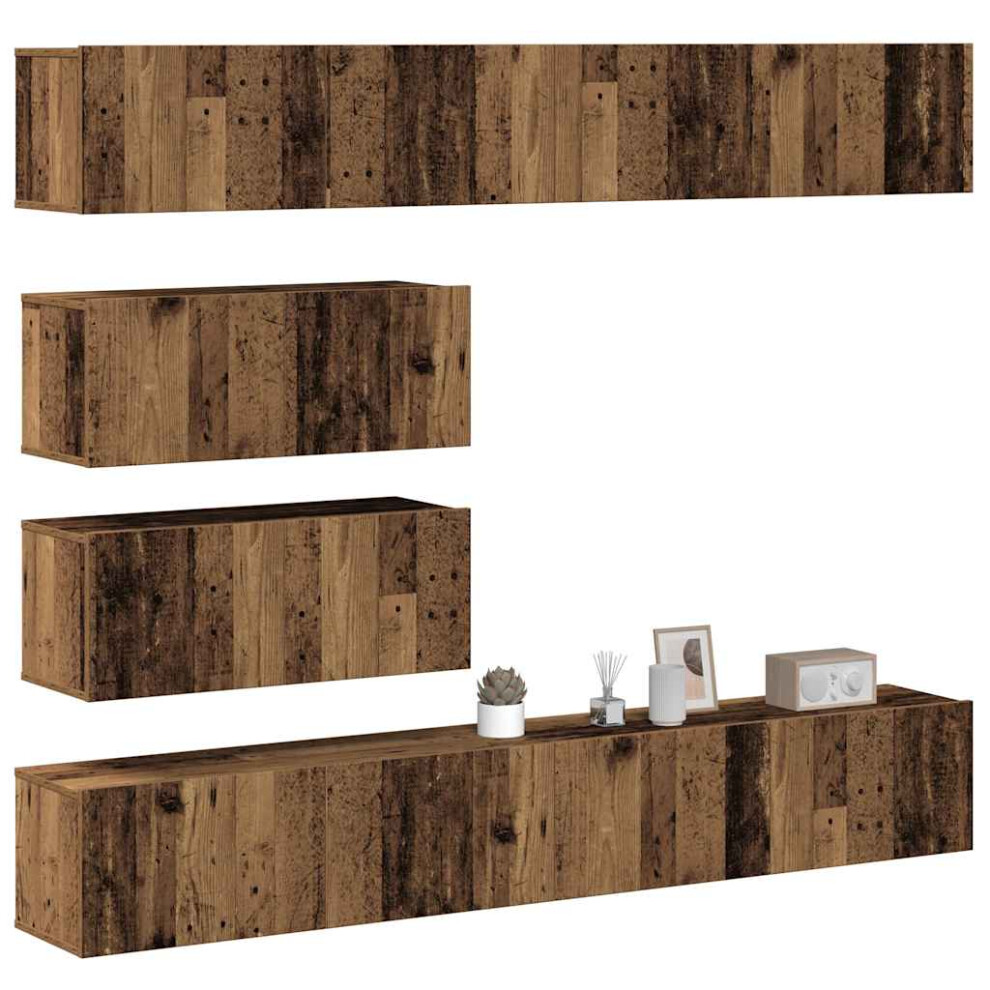 Vidaxl 6 Piece Tv Cabinet Set Wall-Mounted Old Wood Engineered Wood Tv Cabinet
