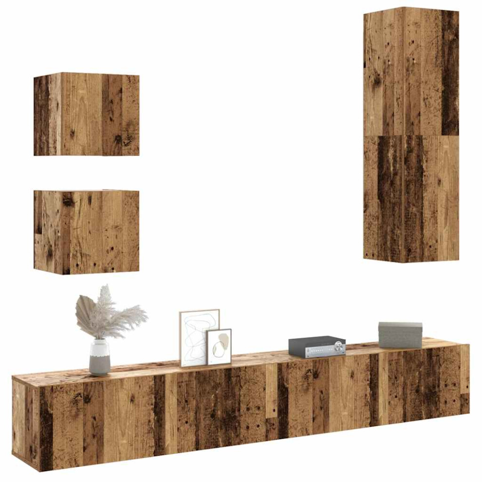 Vidaxl 5 Piece Tv Cabinet Set Wall-Mounted Old Wood Engineered Wood Tv Cabinet