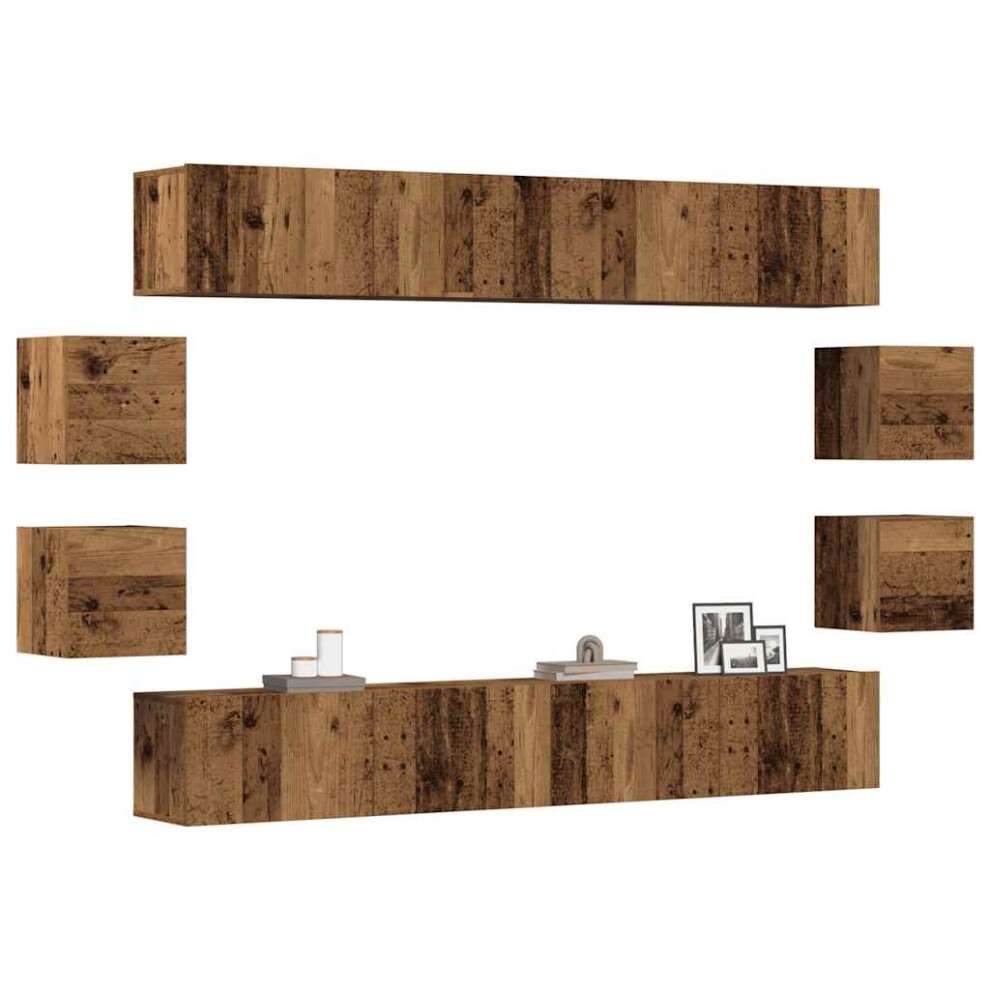 Vidaxl Wall Mounted Tv Cabinets 8 Pcs Old Wood Engineered Wood Tv Stand