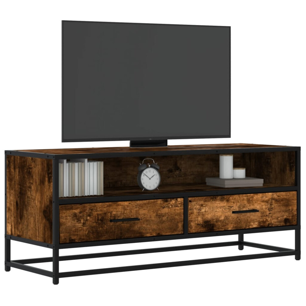 vidaXL TV Cabinet Smoked Oak 100x34.5x40 Cm Engineered Wood And Metal