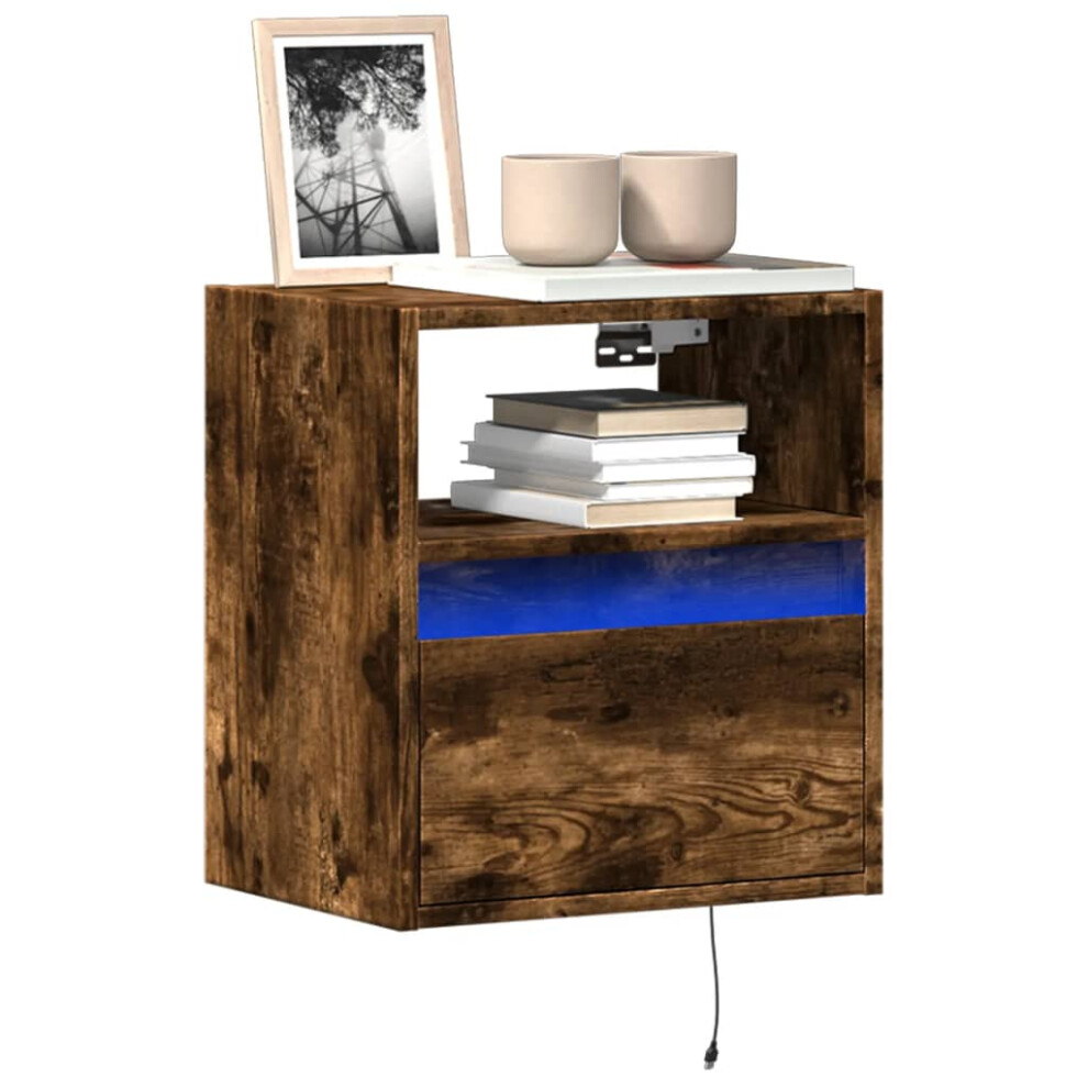 Vidaxl Tv Wall Cabinets With Led Lights Floating Tv Unit 2 Pcs Smoked Oak
