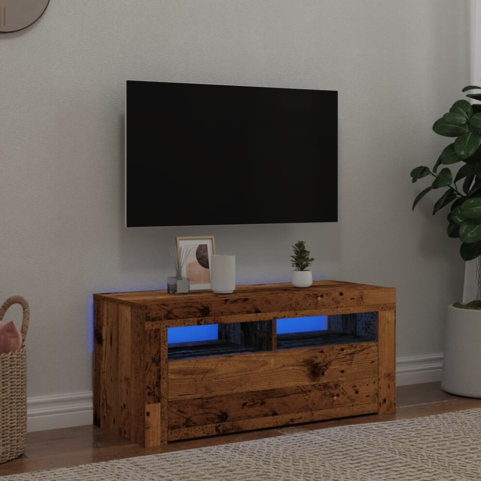 vidaXL TV Cabinet with LED Lights Old Wood 90x35x40 cm Engineered Wood