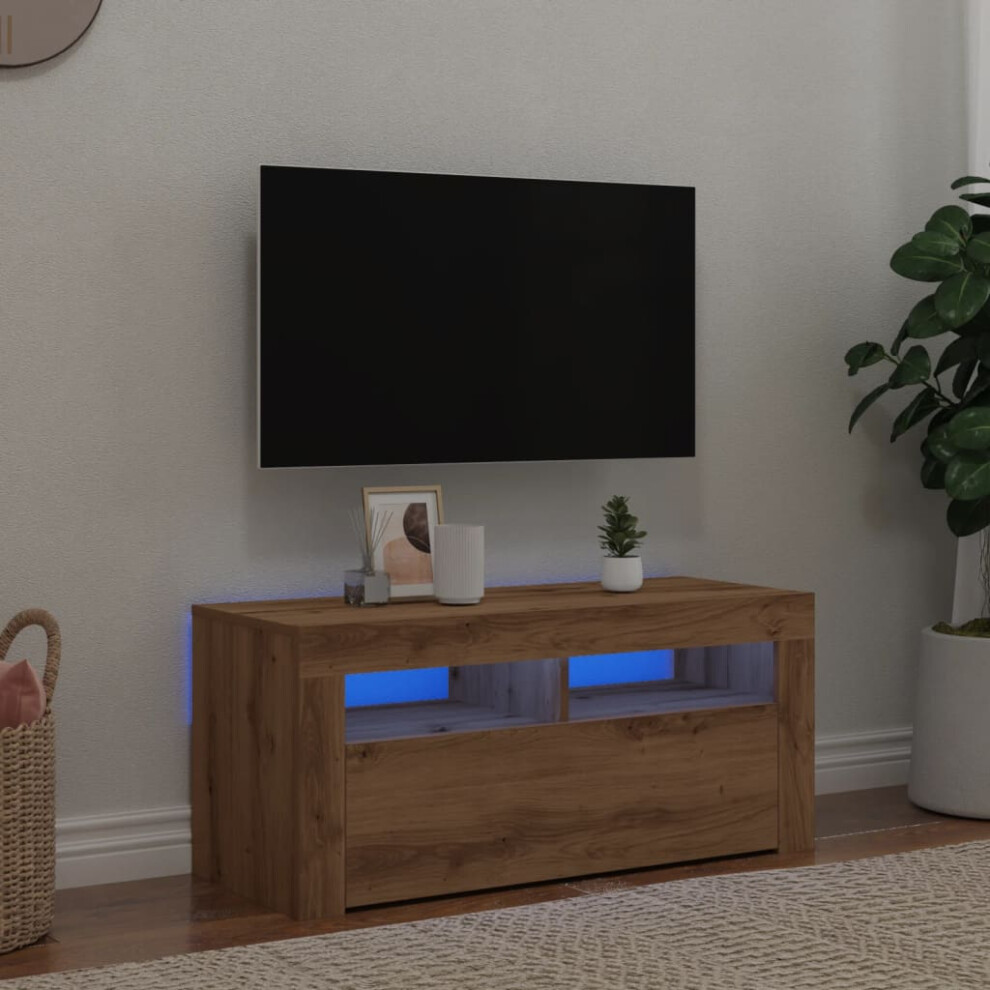 Vidaxl Tv Cabinet With Led Lights Tv Stand Tv Unit Artisan Oak Engineered Wood