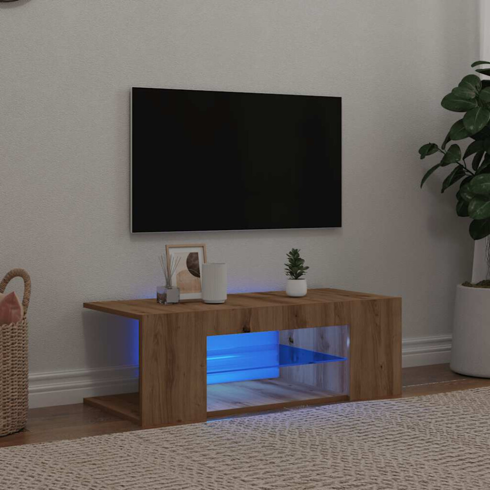 Vidaxl Tv Cabinet With Led Lights Artisan Oak 90X39x30 Cm Engineered Wood