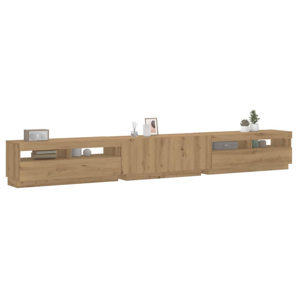 Vidaxl Tv Cabinet With Led Lights Artisan Oak 300X35x40 Cm Engineered Wood