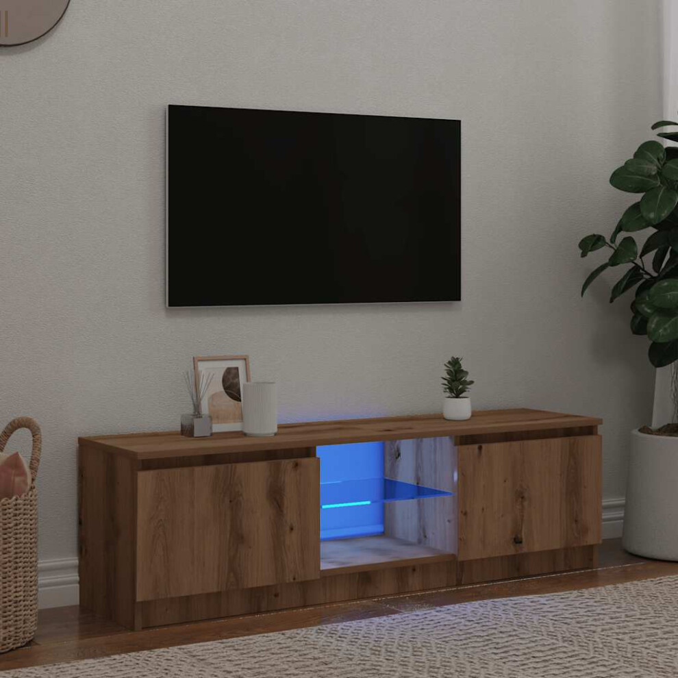 Vidaxl Tv Cabinet With Led Lights Artisian Oak 140X40x35.5 Cm Engineered Wood