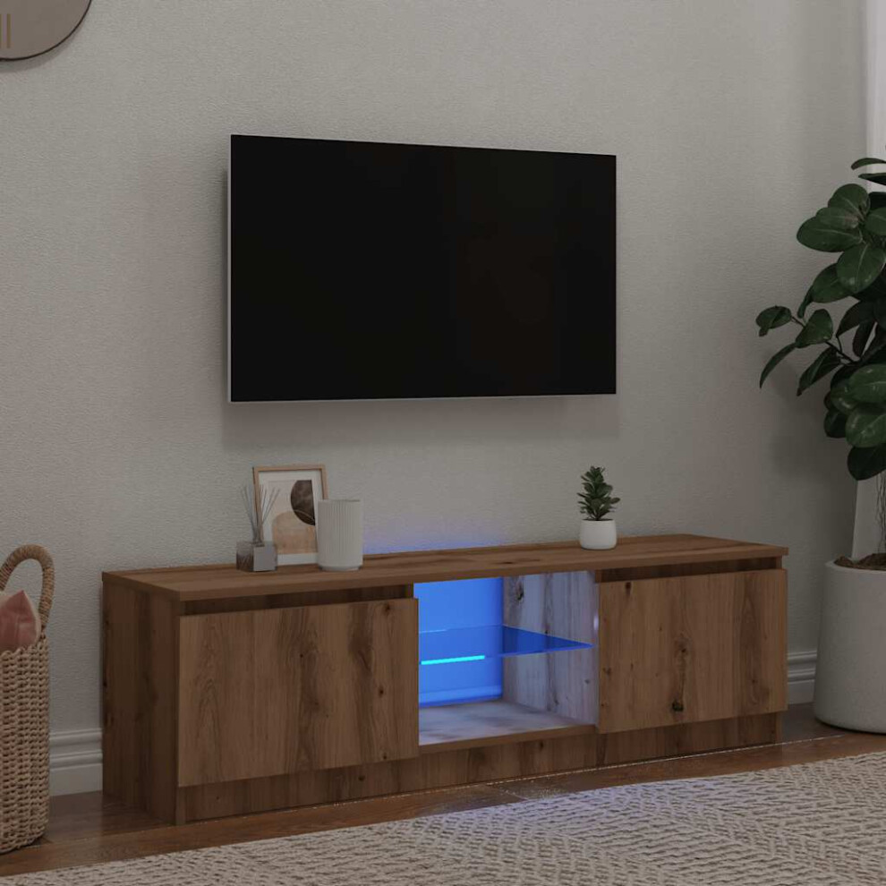 Vidaxl Tv Cabinet With Led Lights Artisian Oak 120X30x36 Cm Engineered Wood
