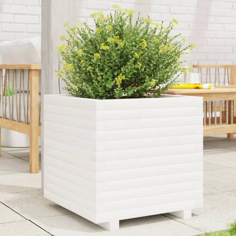 Vidaxl Garden Planter Outdoor Flower Pot Planter Pot White Solid Wood Pine