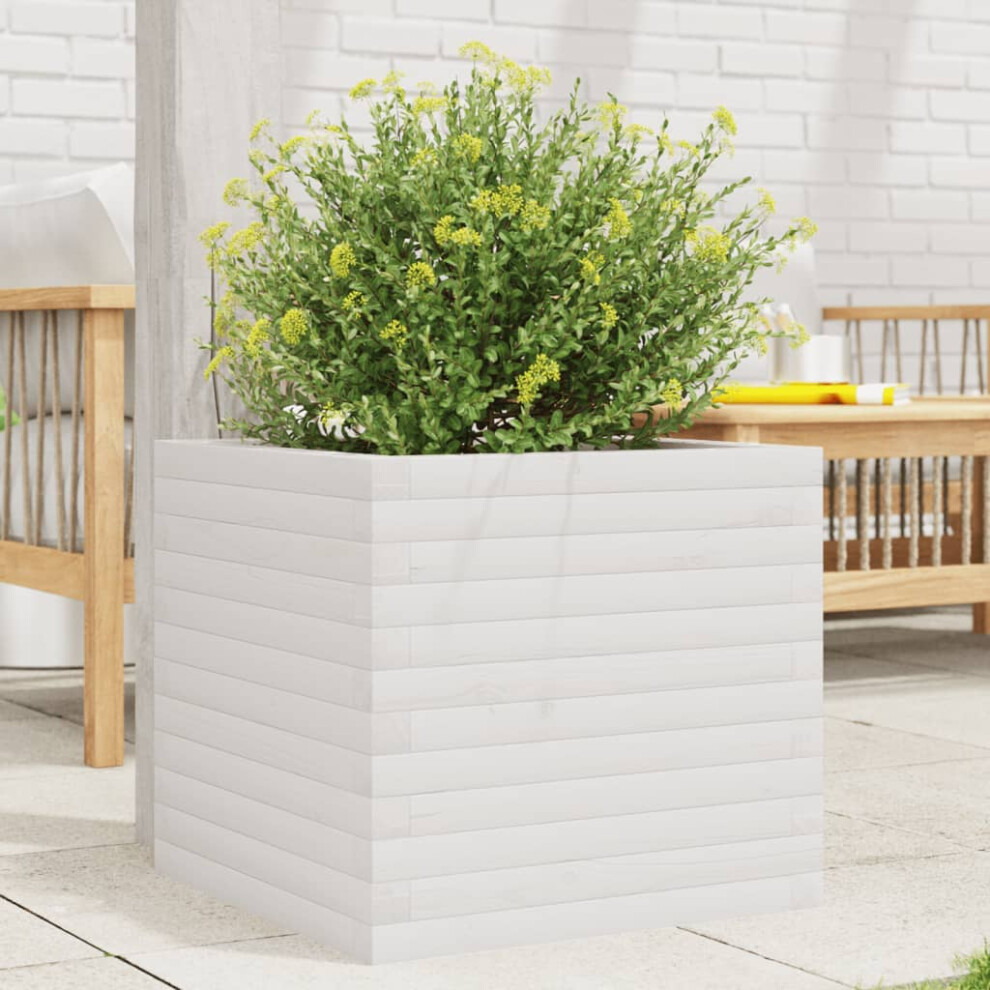 vidaXL Garden Planter White 50x50x45.5 Cm Solid Wood Pine