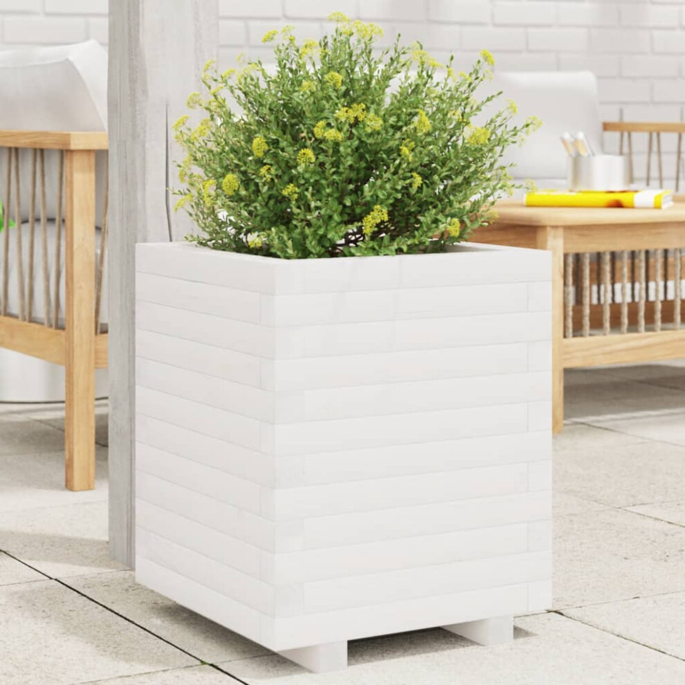 Vidaxl Garden Planter Outdoor Flower Pot Planter Pot White Solid Wood Pine