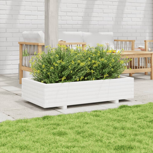 VidaXL vidaXL Garden Planter White 110x60x26.5 cm Solid Wood Pine 2