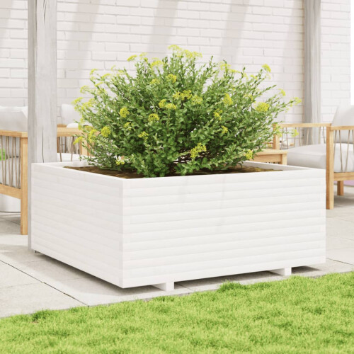 VidaXL vidaXL Garden Planter White 110x110x49.5 cm Solid Wood Pine 2