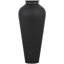 Matt Black Hammered Vase with Lid, Handcrafted Steel Floor Vase for Dried Foliage | Code 22858
