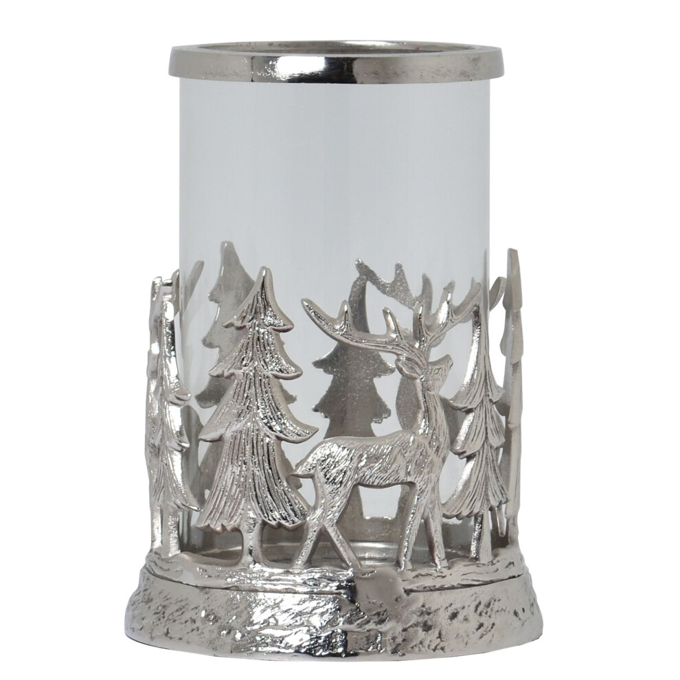 Hill Interiors Silver Stag Scene Hurricane Lantern