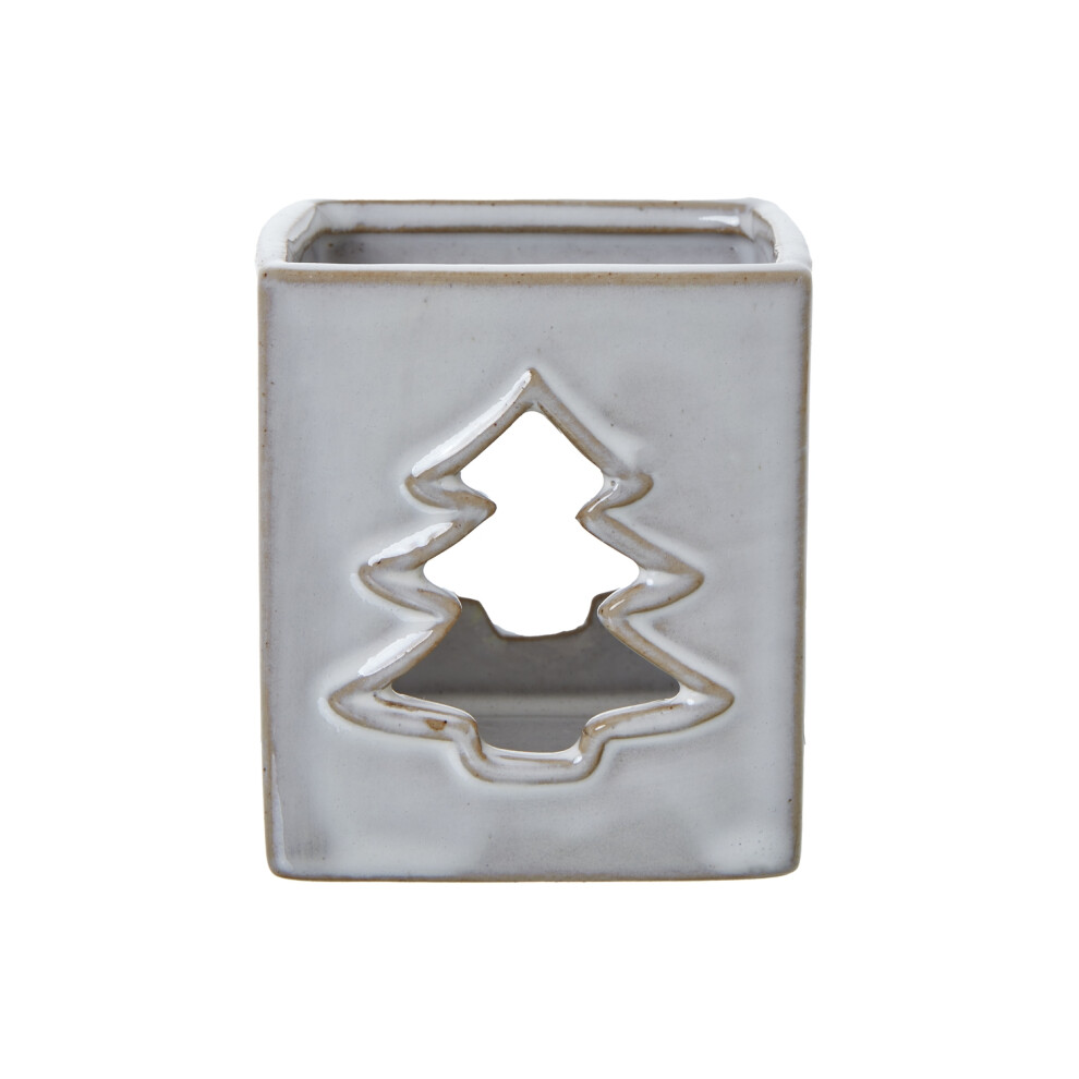 Hill Interiors White Ceramic Tree Cut-Out Square Tealight Holder