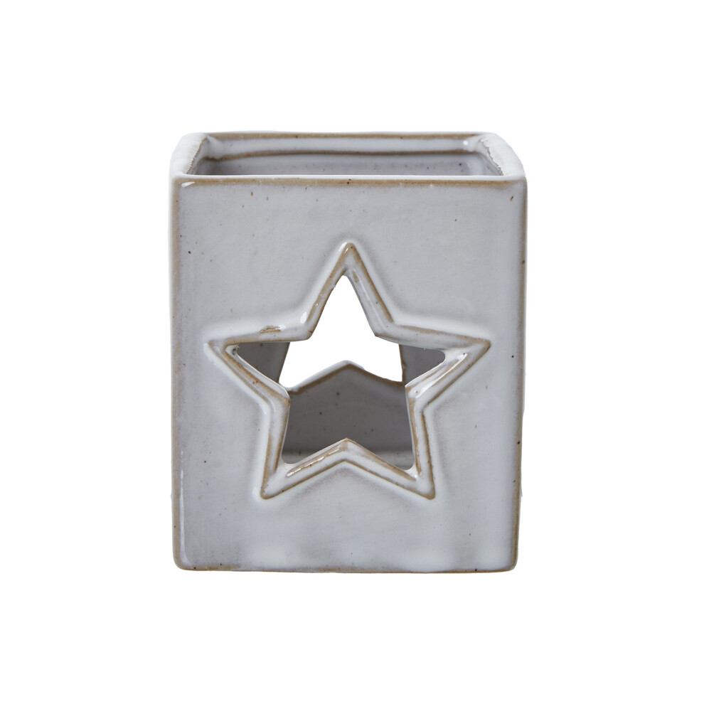 Hill Interiors White Ceramic Star Cut-Out Square Tealight Holder