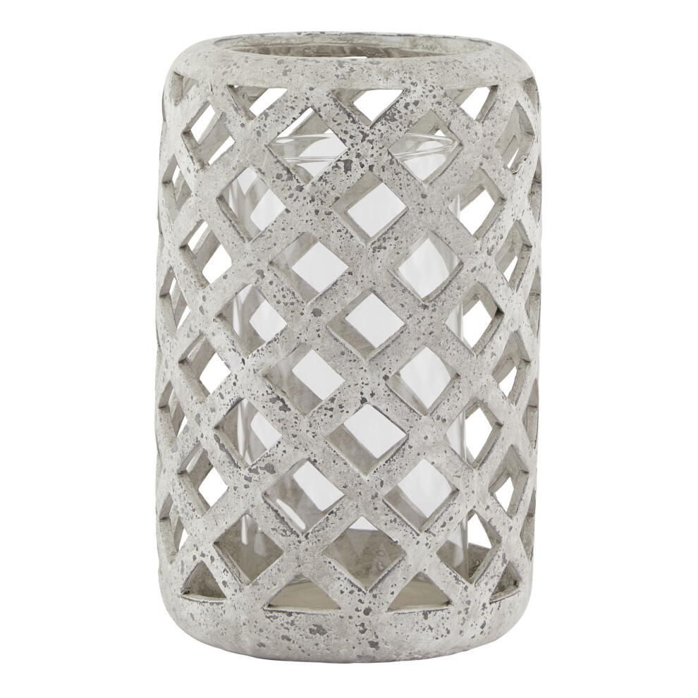 Hill Interiors Grey Stone Effect Hurricane Lantern Large