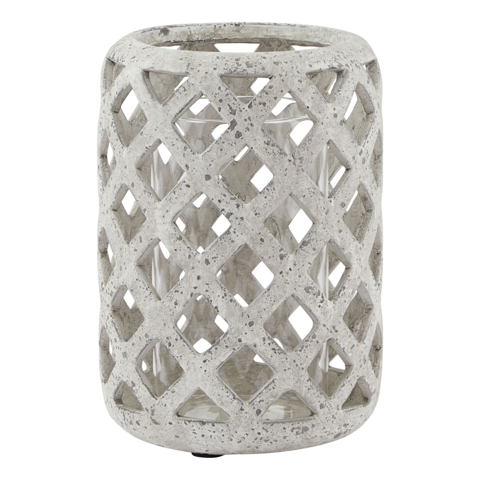Hill Interiors Grey Stone Effect Hurricane Lantern