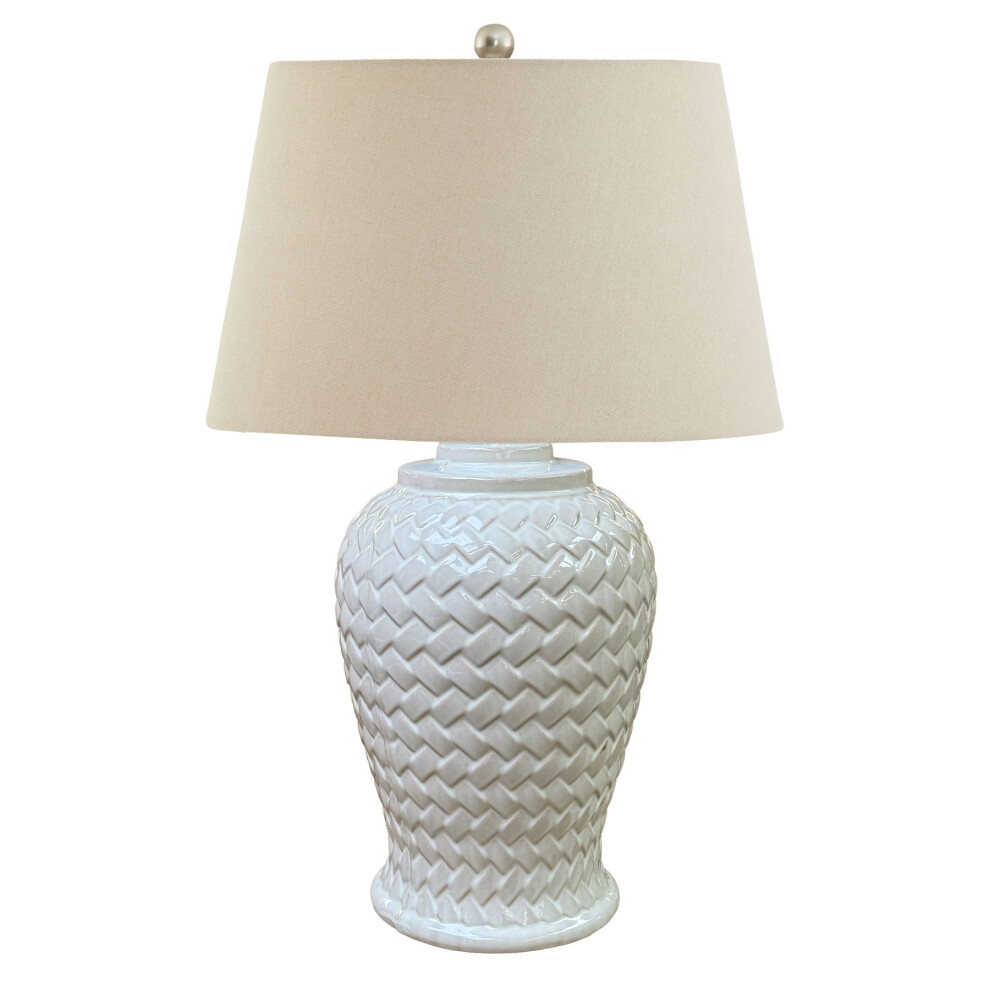 Hill Interiors Woven Ceramic Table Lamp With Linen Shade