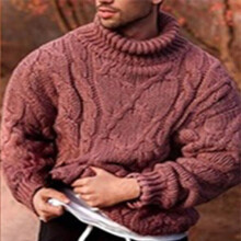 (Red, XXL) Mens High Neck Plain Jumper Cable Knit Tops Pullover Warm Thick Sweater Knitwear