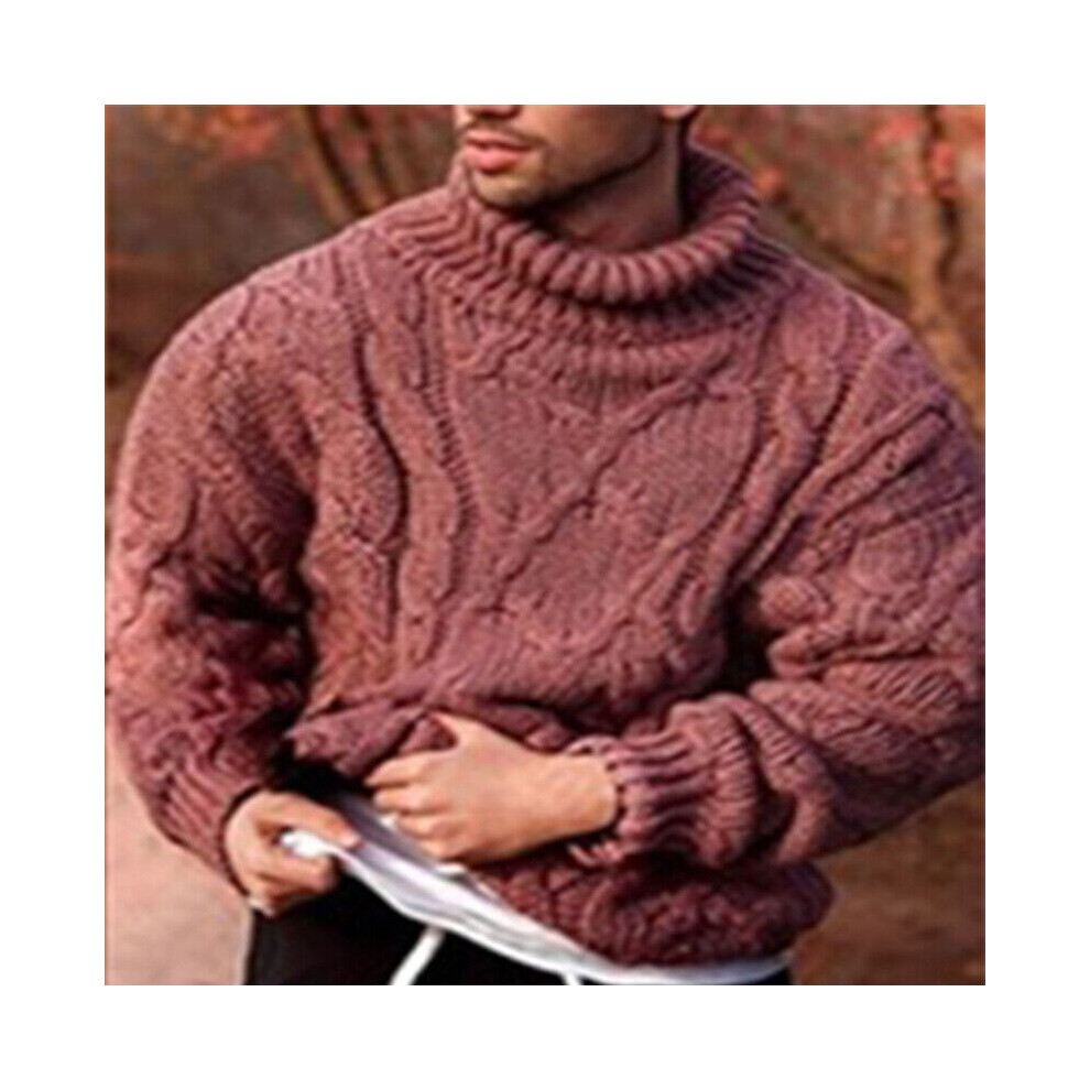 Playmc (, Xxl) Mens High Neck Plain Jumper Cable Knit Tops Pullover Warm Thick Sweater Knitwear Red