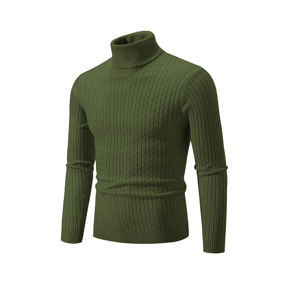 (Army Green, L = 40) Mens Knitted Turtle Roll Neck Jumper Tops Winter Warm Long Sleeve Polo Sweater